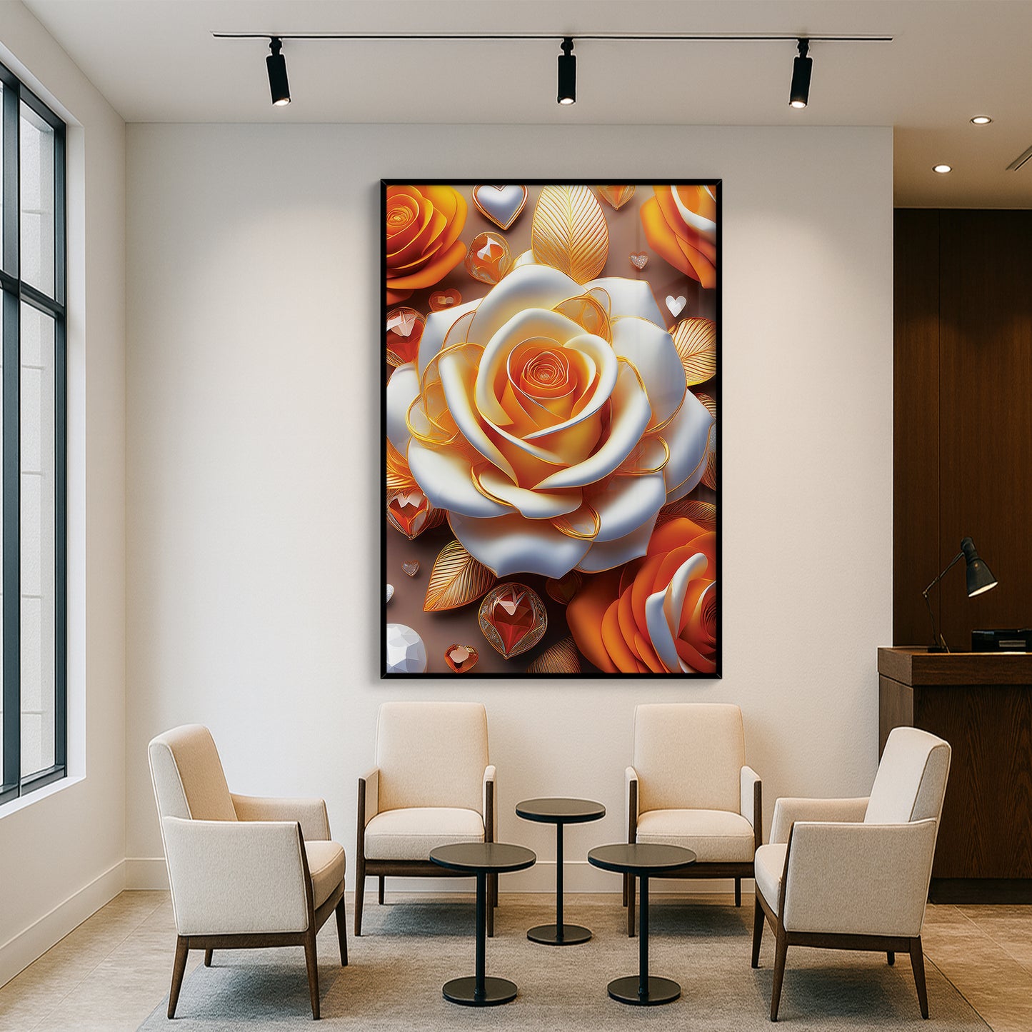 Radiant Yellow & White Rose Metal Framed Wall Art – Luxury Floral Décor
