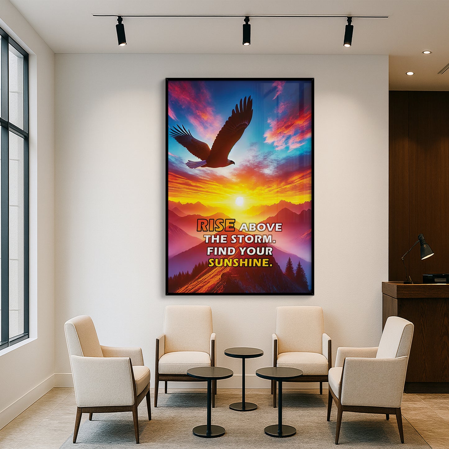 Rise Above the Storm โ Eagle Sunset Motivational Wall Art