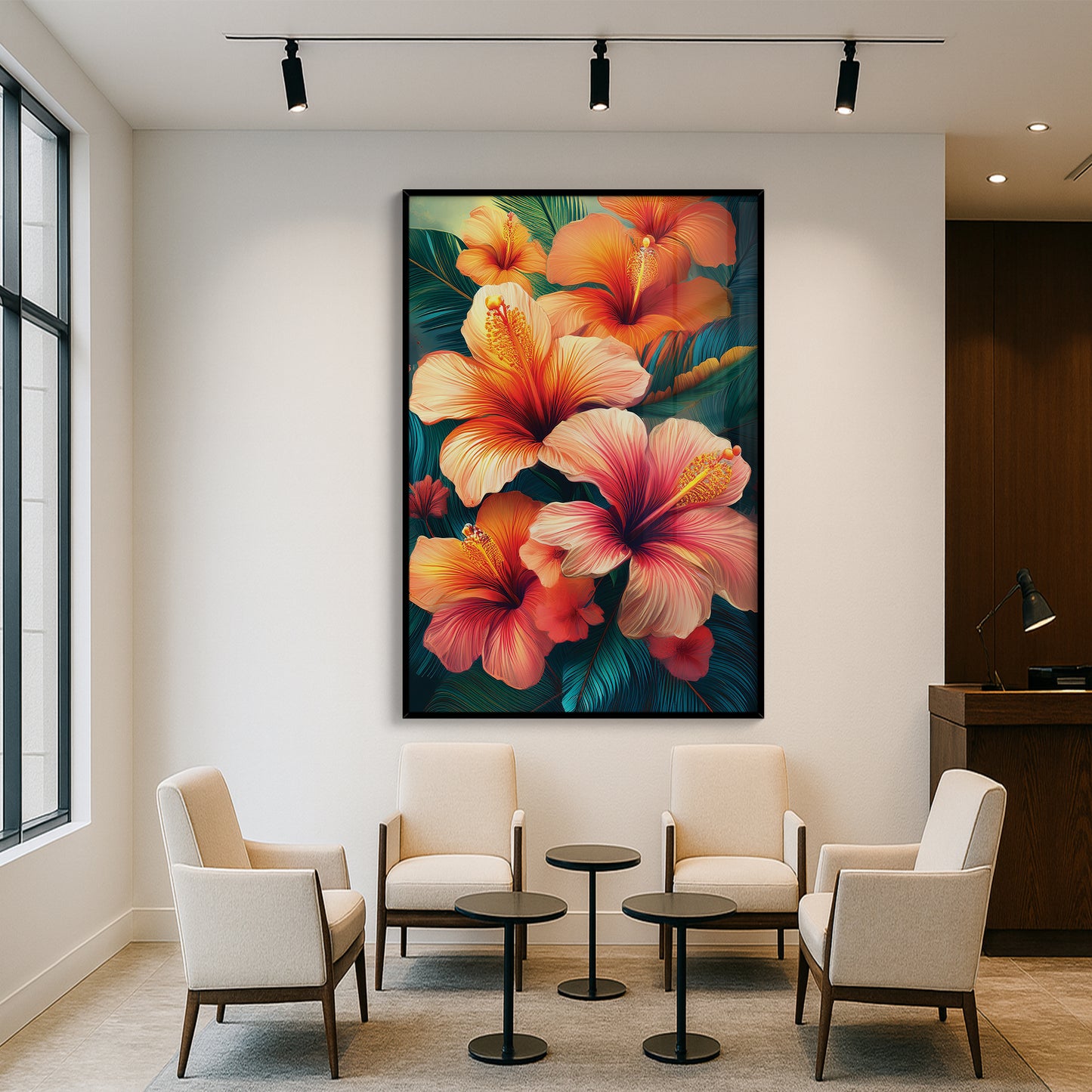 Vibrant Tropical Hibiscus Metal Framed Wall Art – Exotic Floral Décor