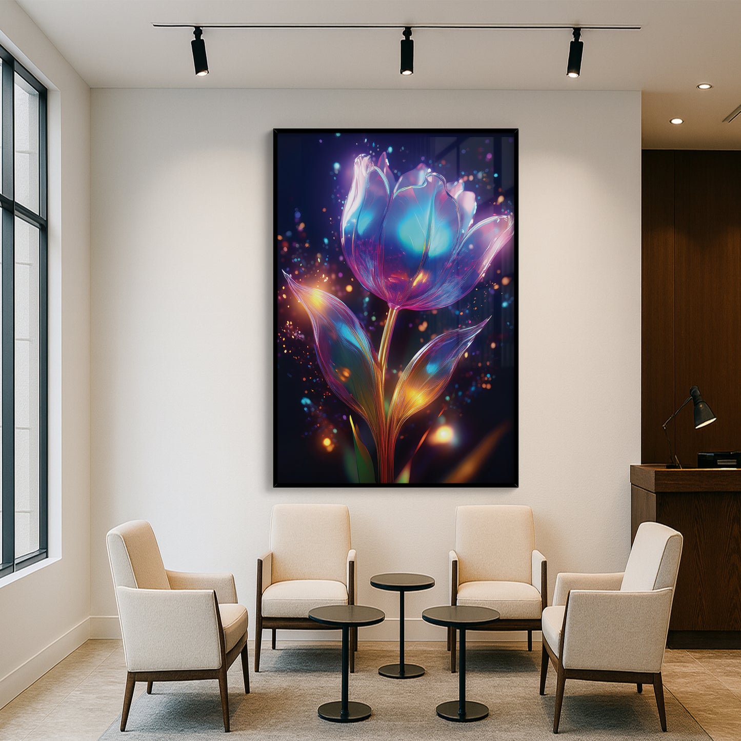 Blue Radiant Tulip Metal Framed Wall Art – Modern Luxury Floral