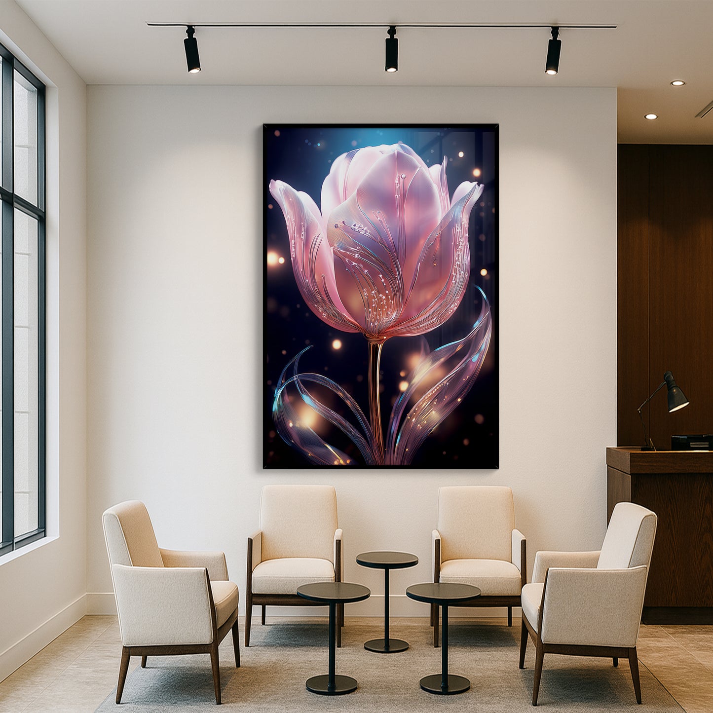 Radiant Pink Tulip Metal Framed Wall Art – Elegant Luxury Floral