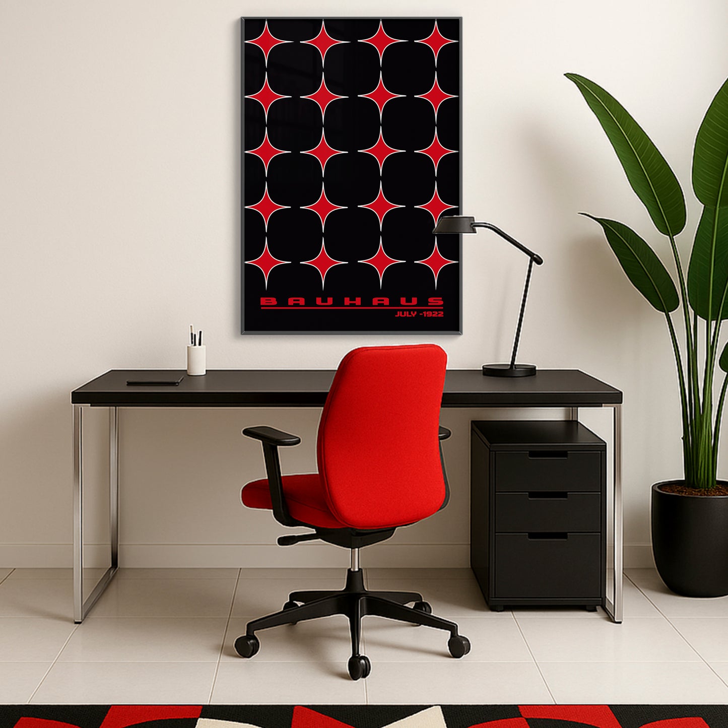 Star-form Grid – Bauhaus Exhibition 1922 | Luxury Framed Glass Wall Art (Multiple Colors)