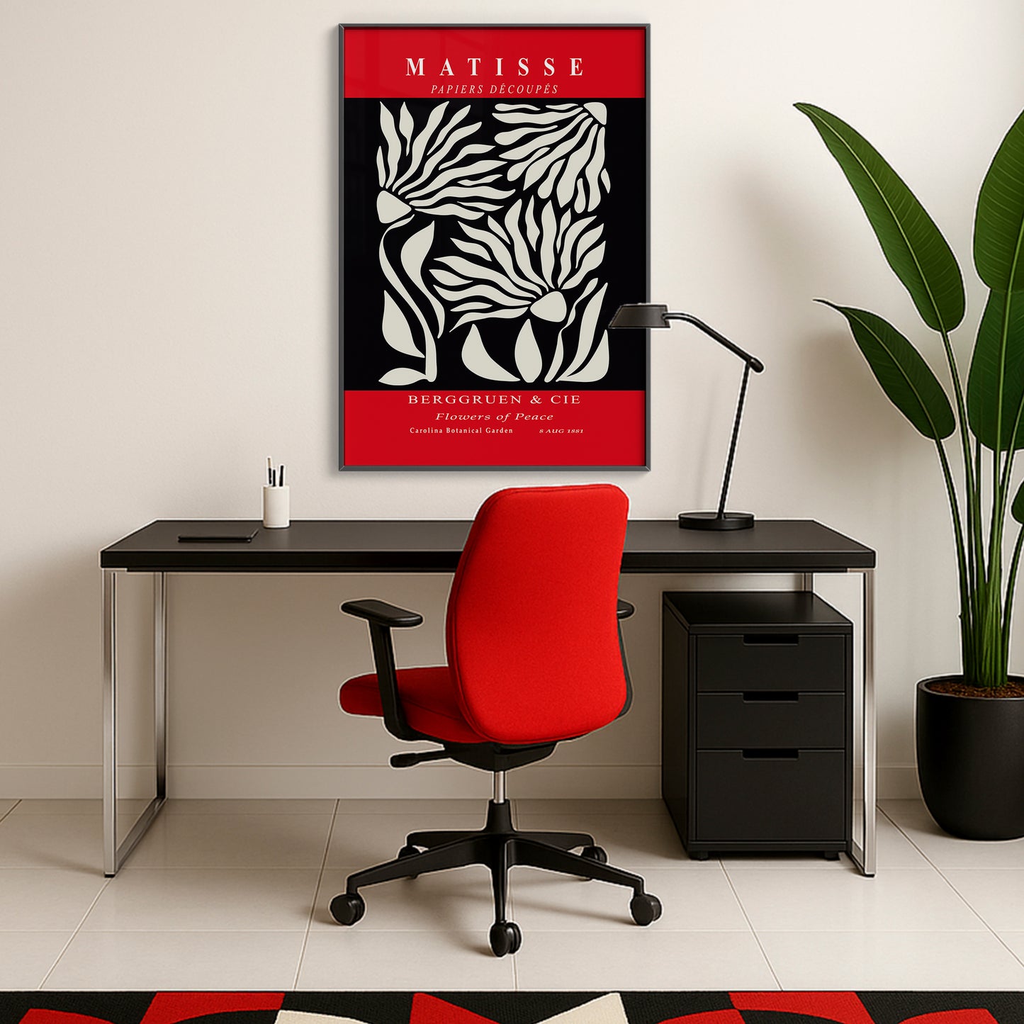 Flowers of Peace - Modern Matisse Inspired – Luxury Glass Framed Wall Art (Multiple Colors)
