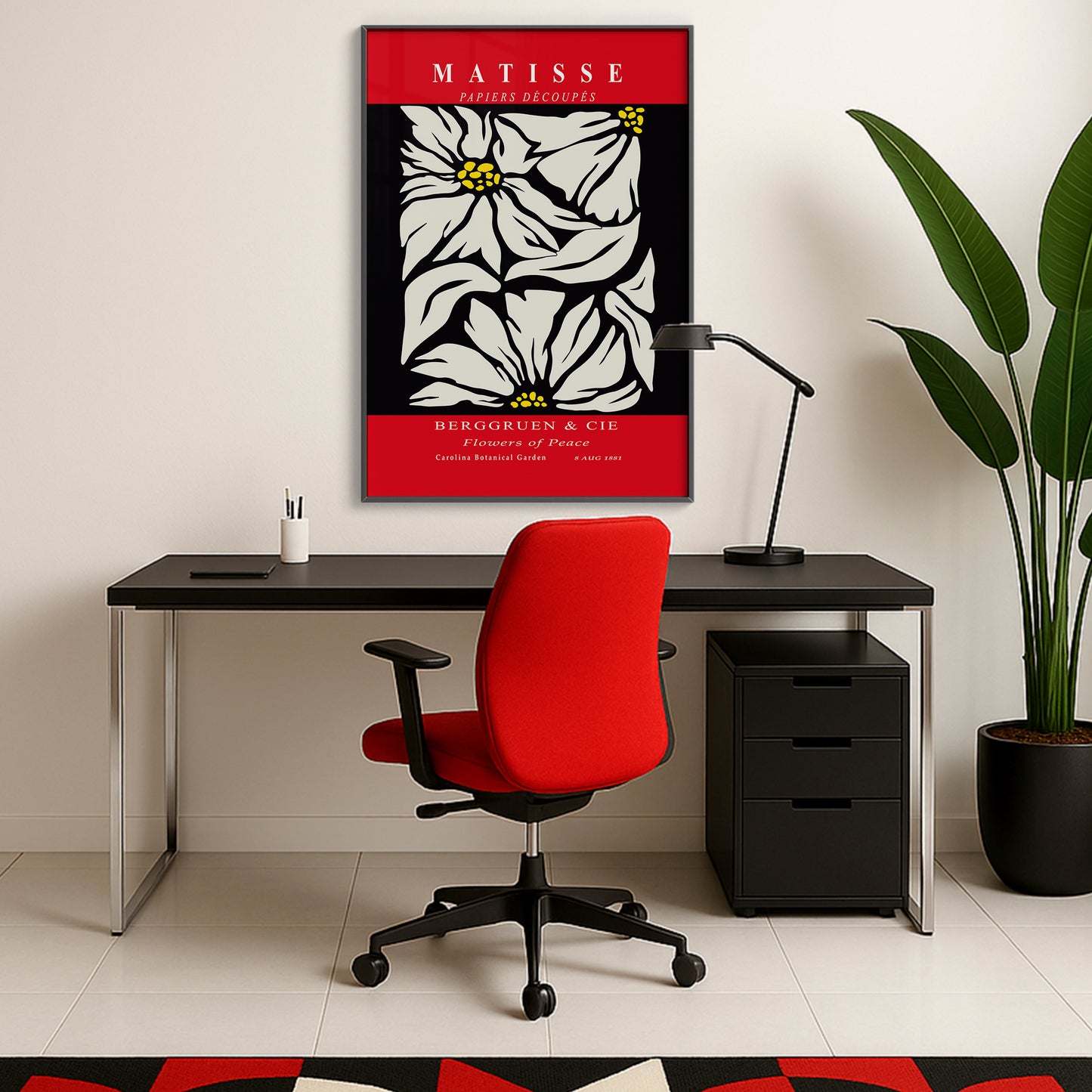 Golden Bloom- Modern Matisse Inspired Geometric Wall Art β Luxury Framed Glass Wall Decoration (Multiple Colors)