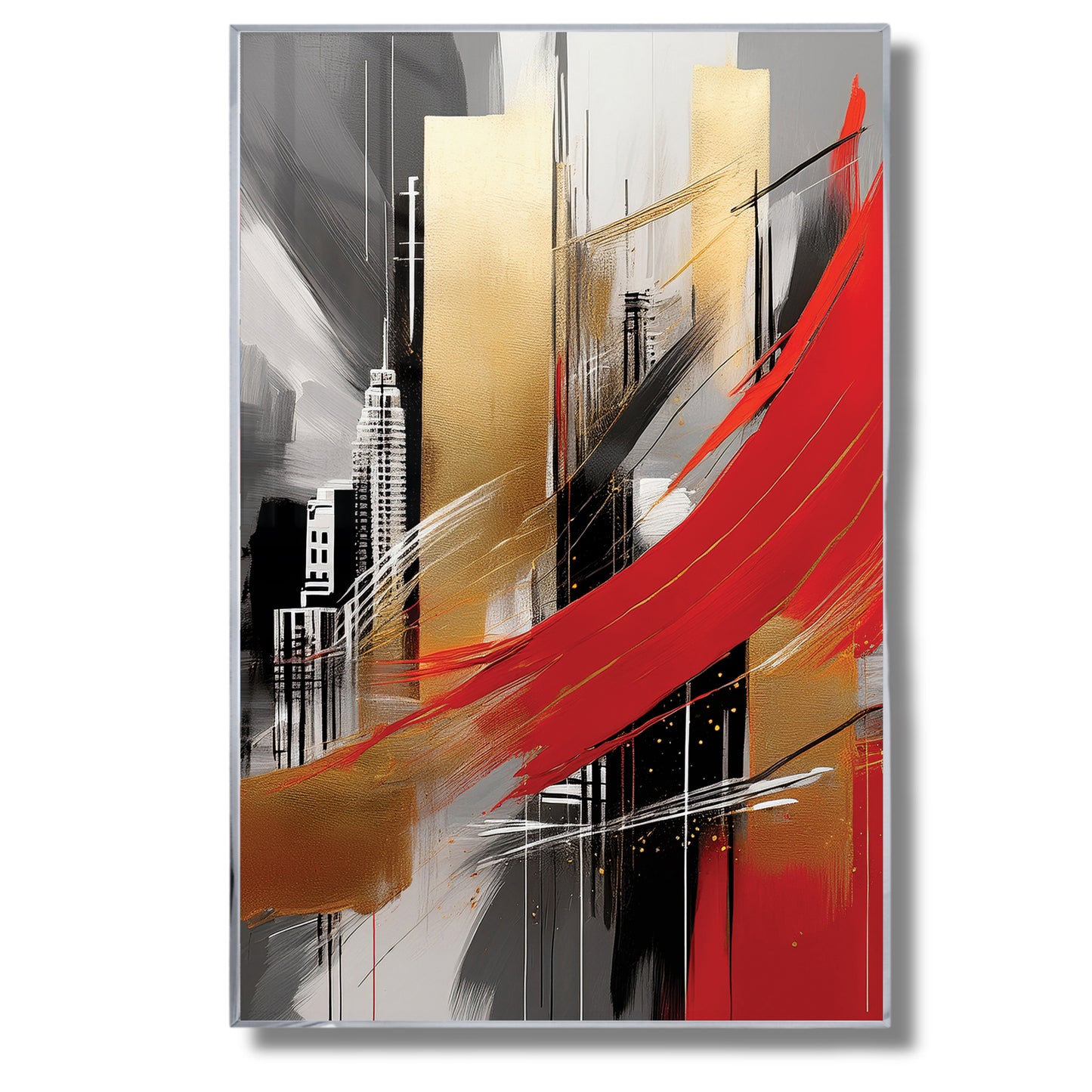 City Abstract Wall Art – Gold and Red Modern Luxury Décor