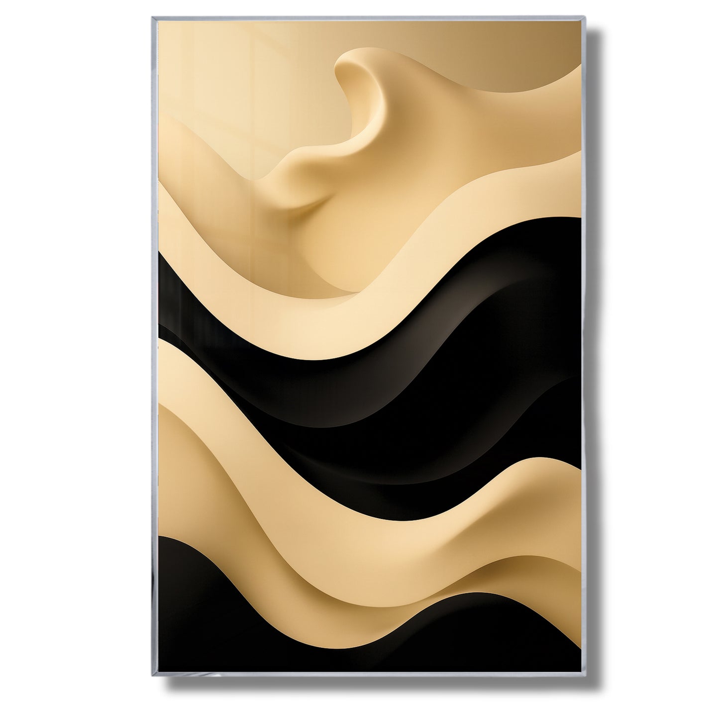 Cream and Black Wave Abstract – Minimalist Modern Wall Art