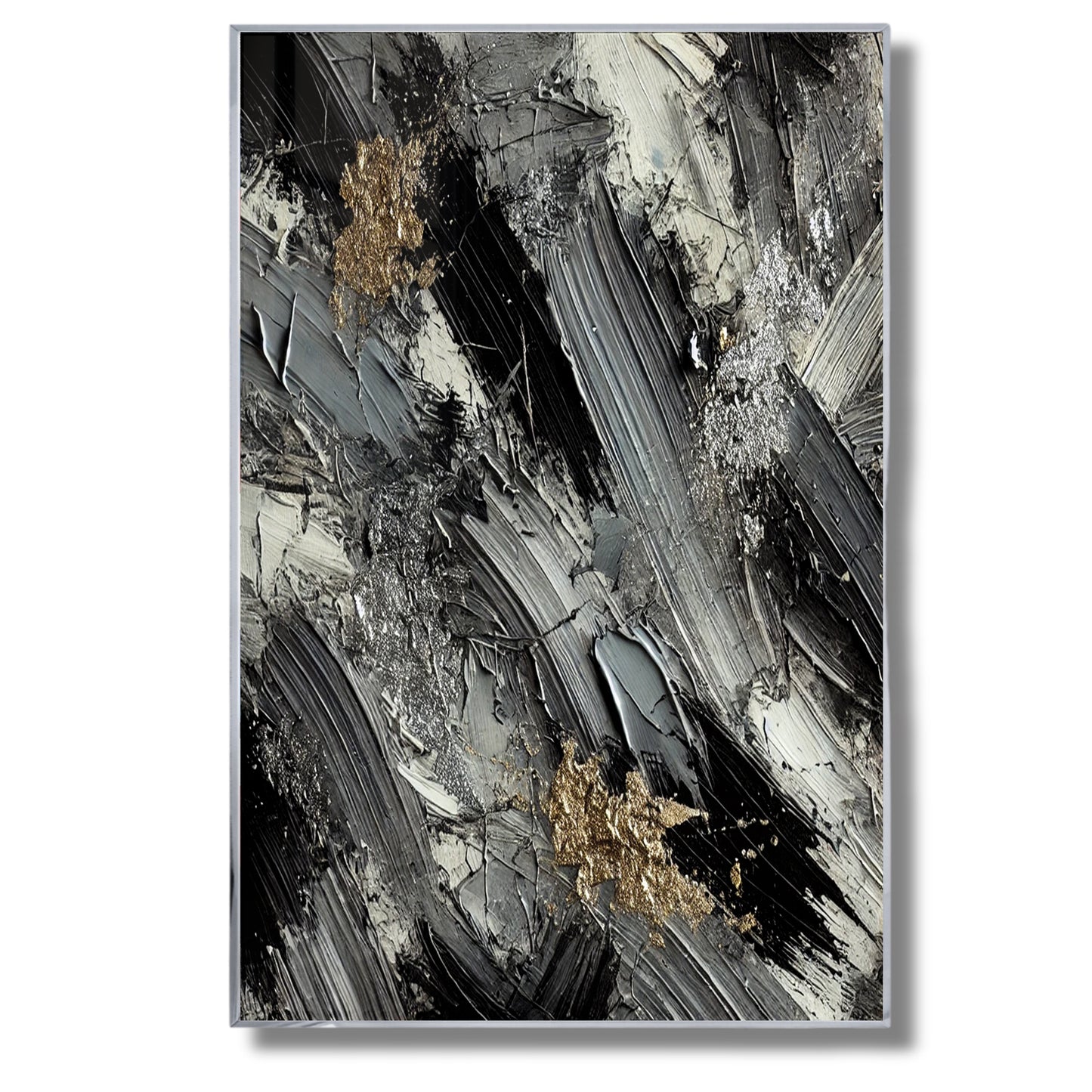 Monochrome Elegance with Metallic Highlights – Abstract Wall Art