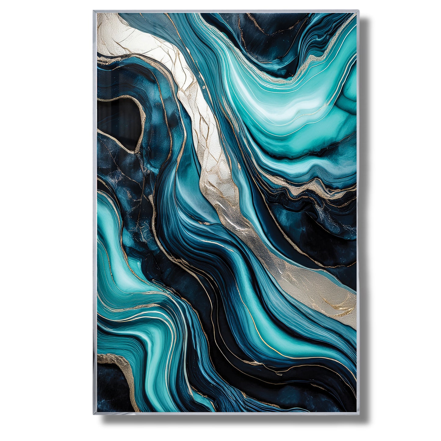 Turquoise & Gold Marble Flow – Abstract Luxury Wall Art