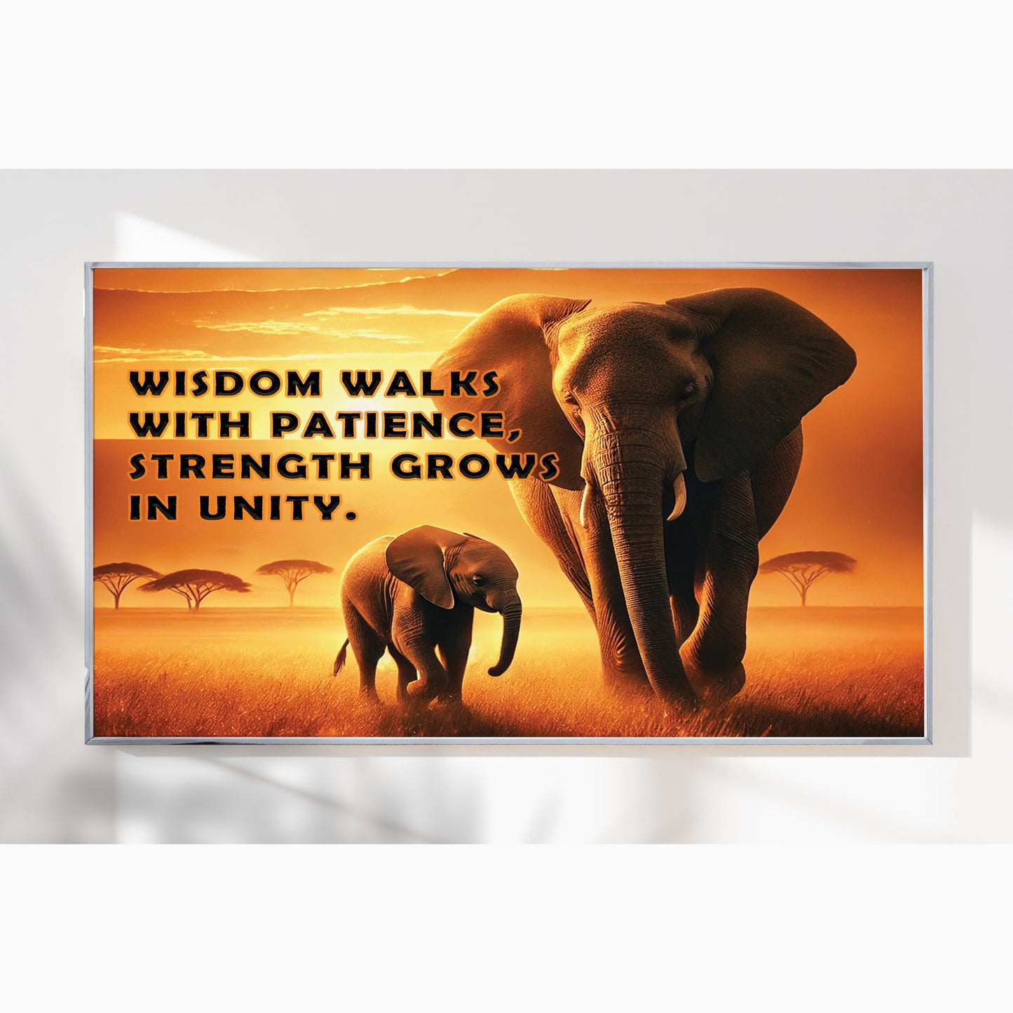 Elephants at Sunset – Wisdom & Unity Motivational Wall Art