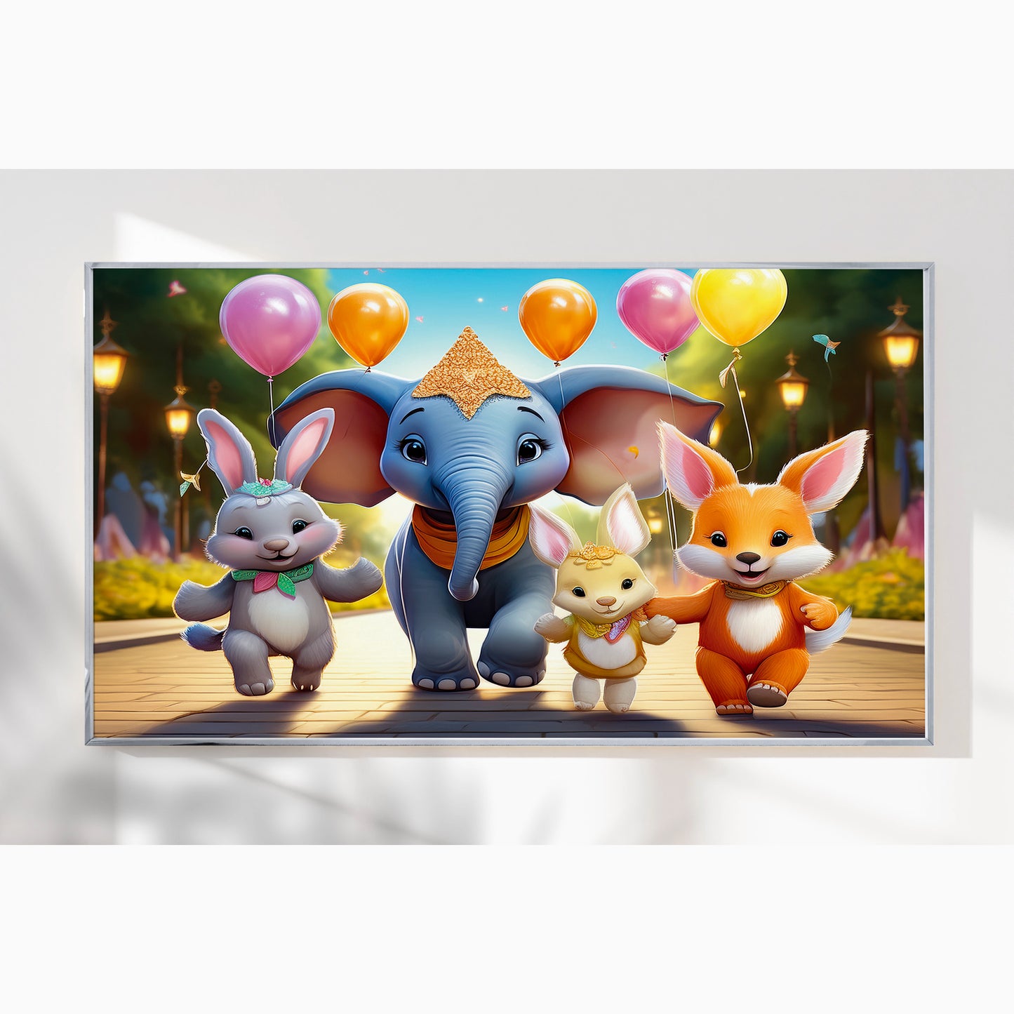 Royal Celebration – 3D-Style Elephant and Friends Wall Art