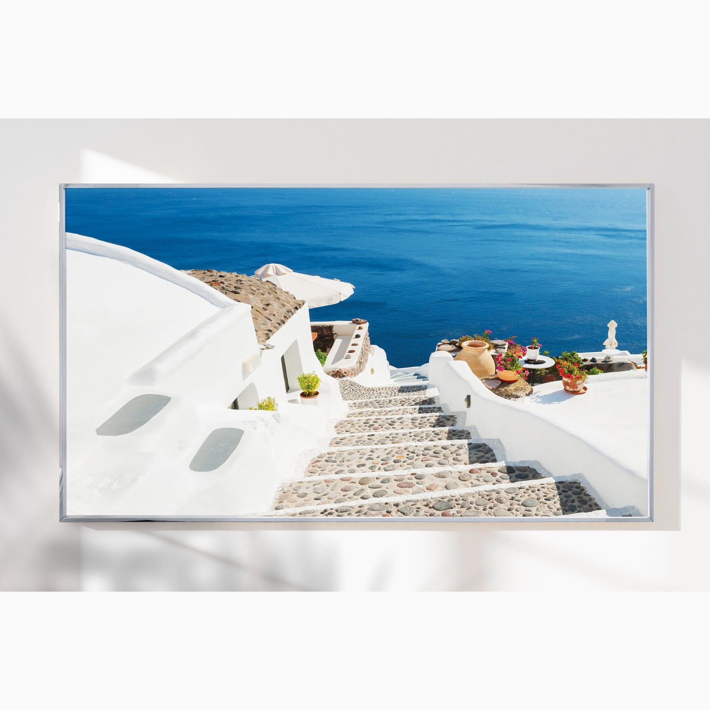 Santorini Cliffside Stairs – Greek Island Wall Art