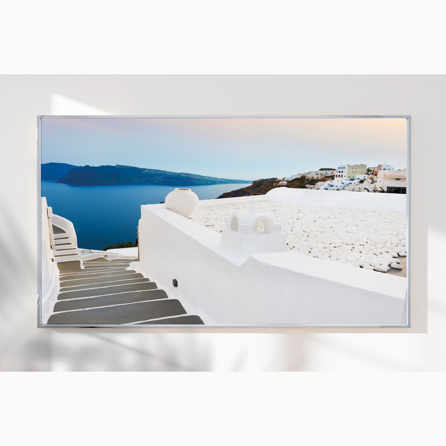 Santorini Steps – Greek Island Stone Path Wall Art, Aegean Sea View