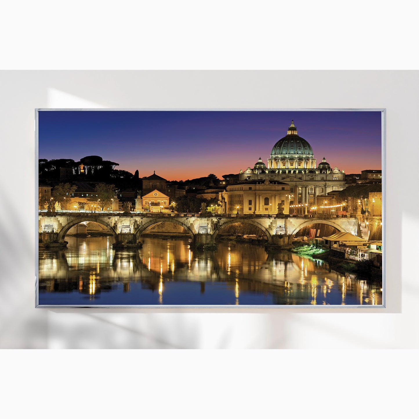 Vatican at Dusk โ Rome Cityscape Wall Art, St. Peter's Basilica and Tiber River Reflections