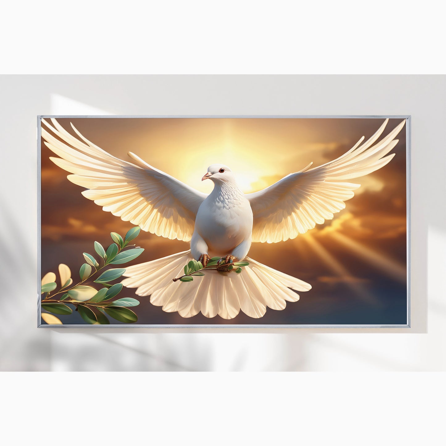 White Dove with Olive Branch – Symbol of Peace & Hope Wall Art
