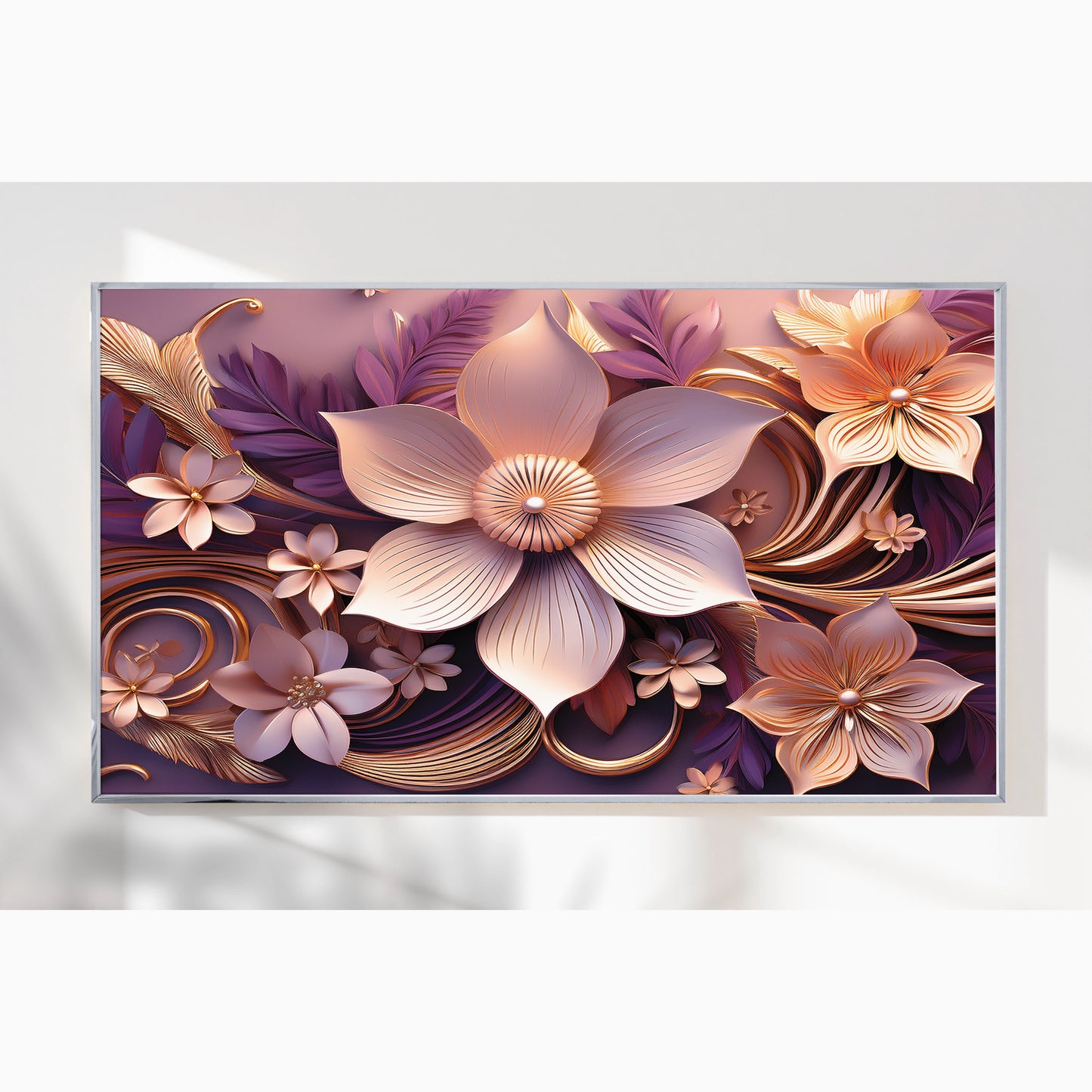 Romantic Light Pink & Purple Floral Metal Framed Wall Art – Modern Luxury Design