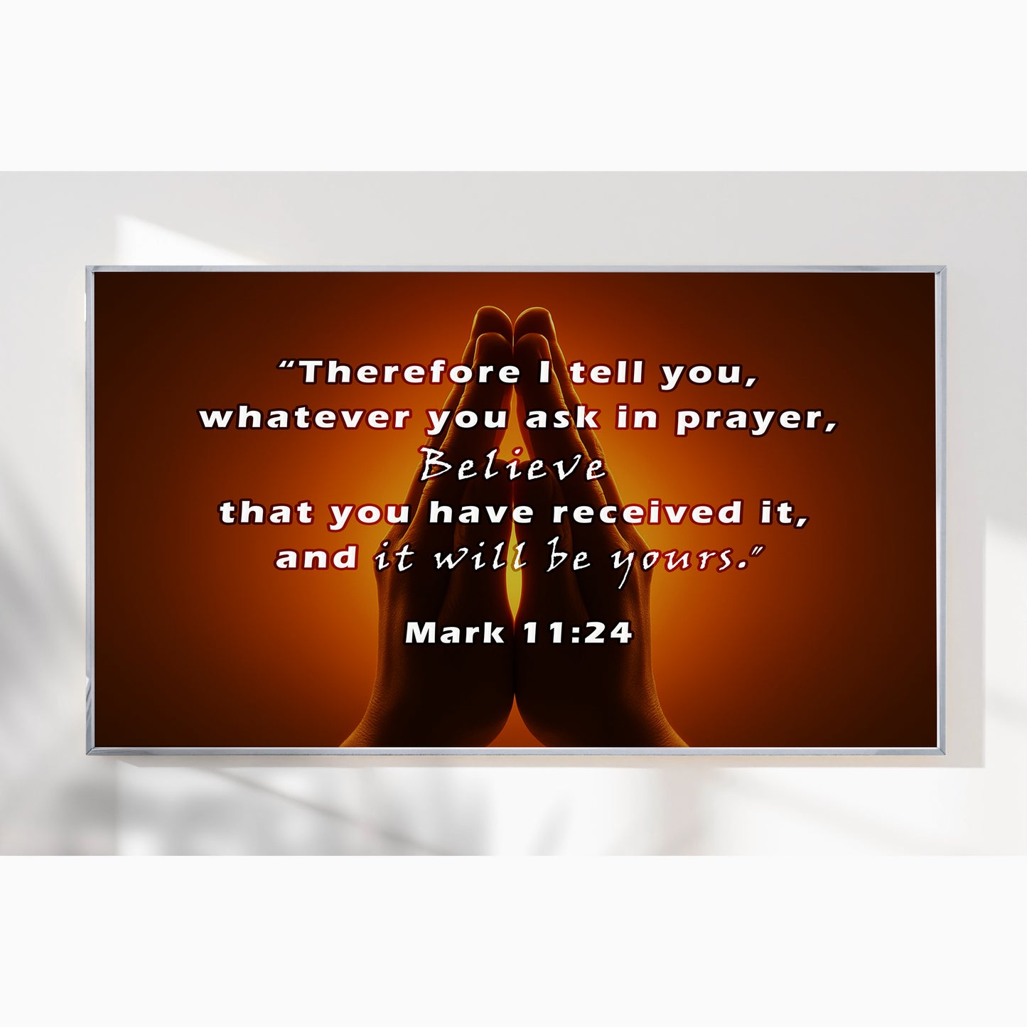 Praying Hands Scripture Wall Art – Mark 11:24 Christian Décor
