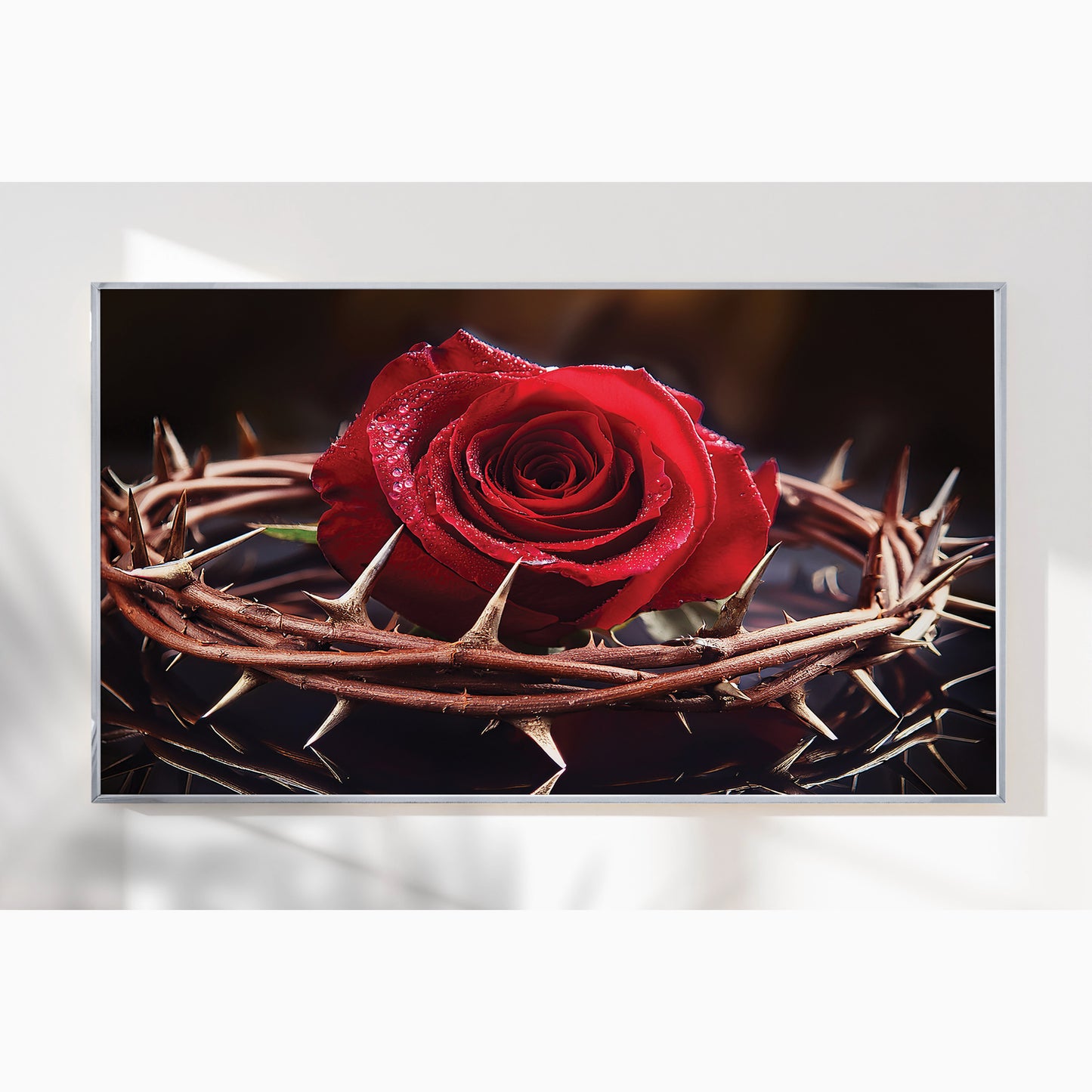 Rose with Crown of Thorns Wall Art – Christian Symbolism Décor