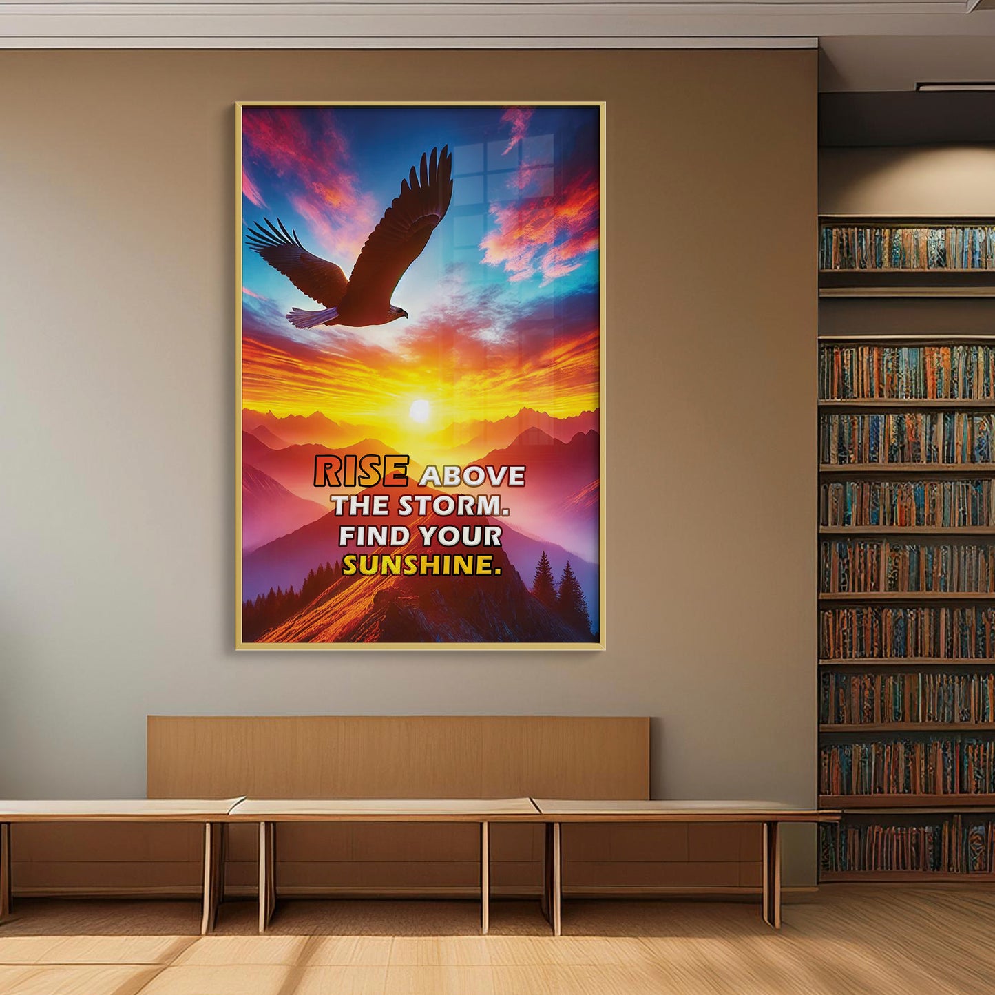 Rise Above the Storm โ Eagle Sunset Motivational Wall Art