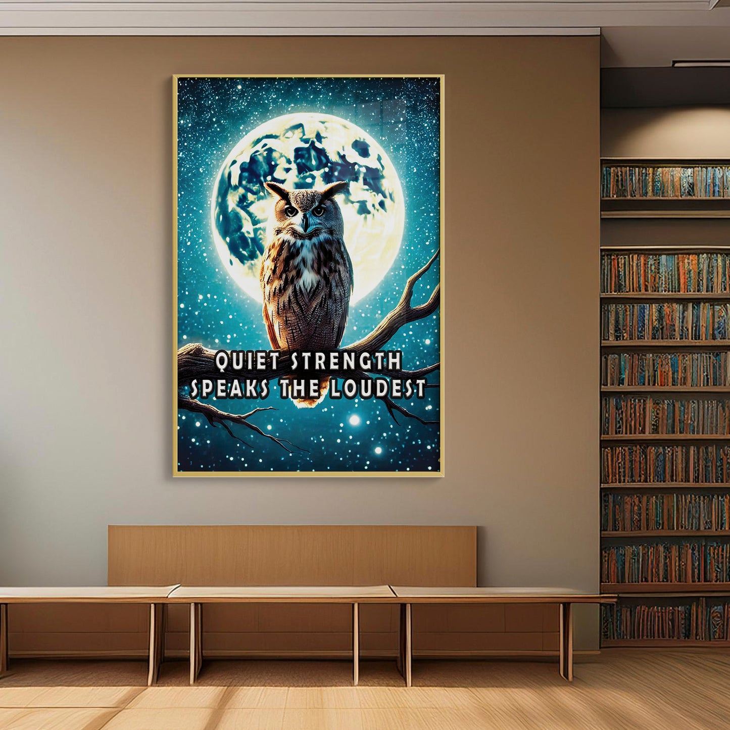 Quiet Strength – Owl Moonlight Motivational Wall Art