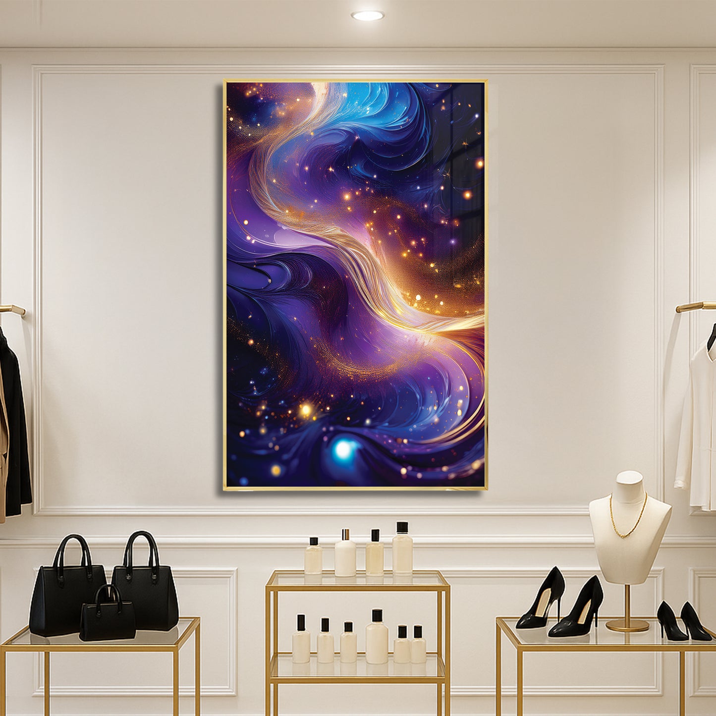 Cosmic Abstract Wall Art – Purple and Gold Galaxy-Inspired Décor