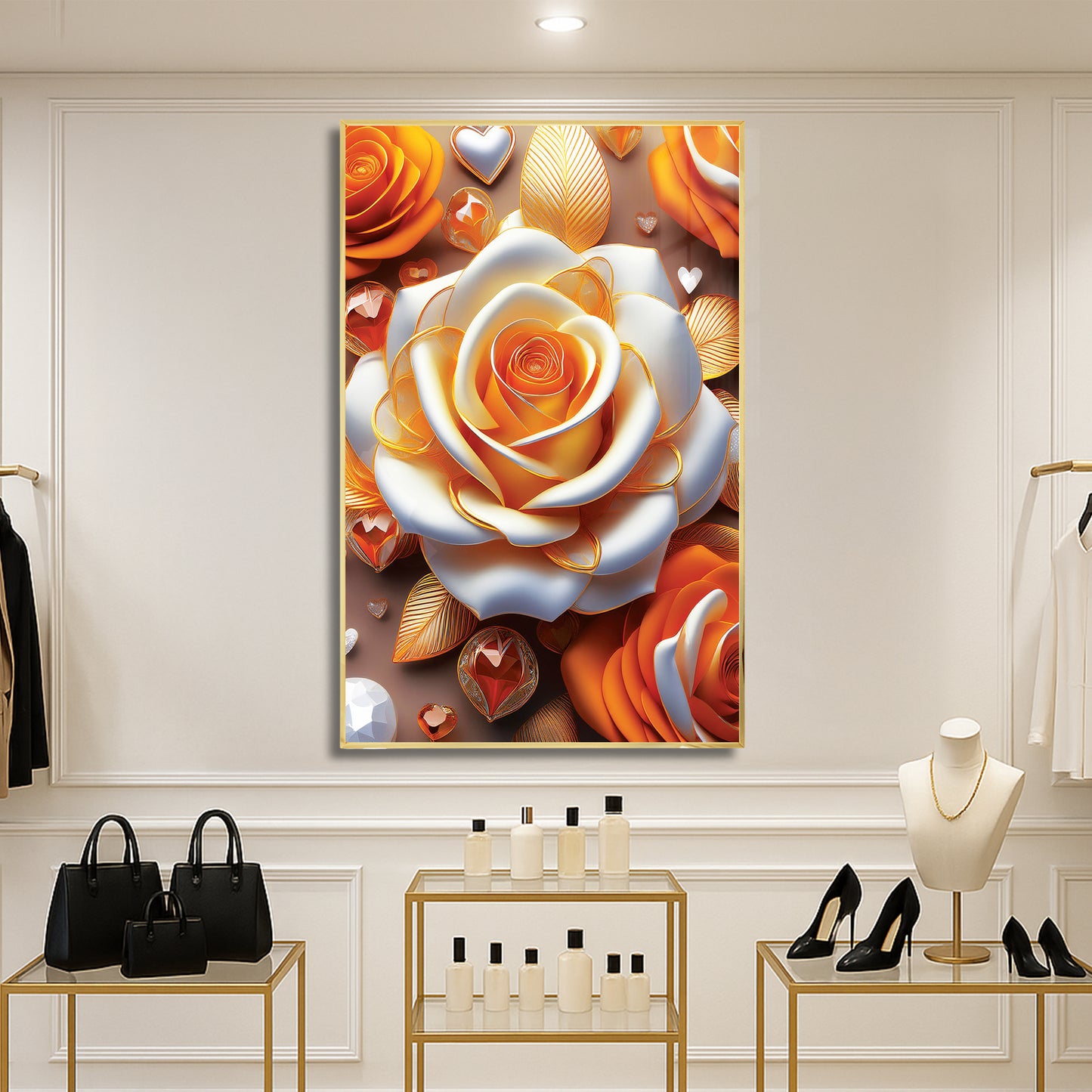 Radiant Yellow & White Rose Metal Framed Wall Art – Luxury Floral Décor