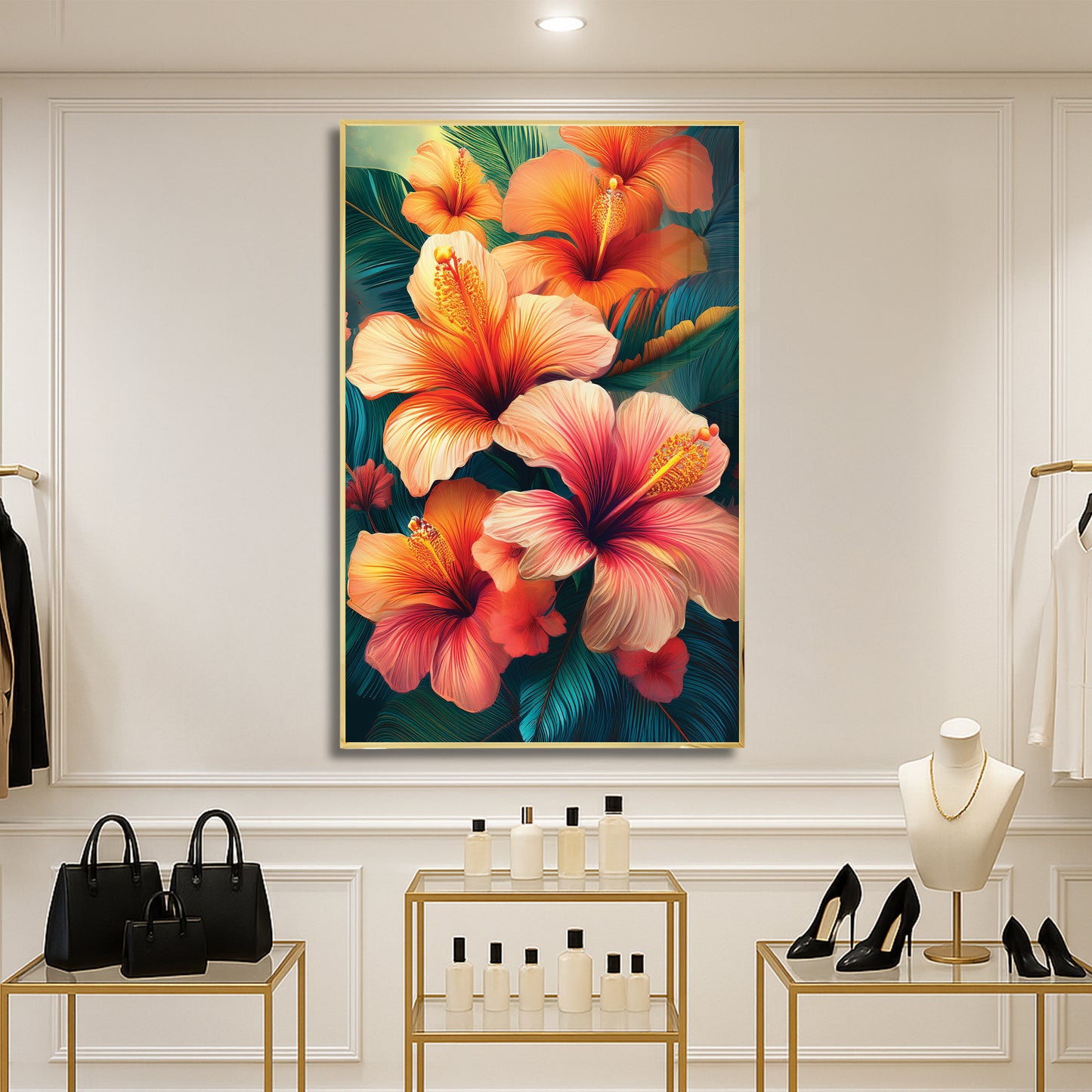 Vibrant Tropical Hibiscus Metal Framed Wall Art – Exotic Floral Décor