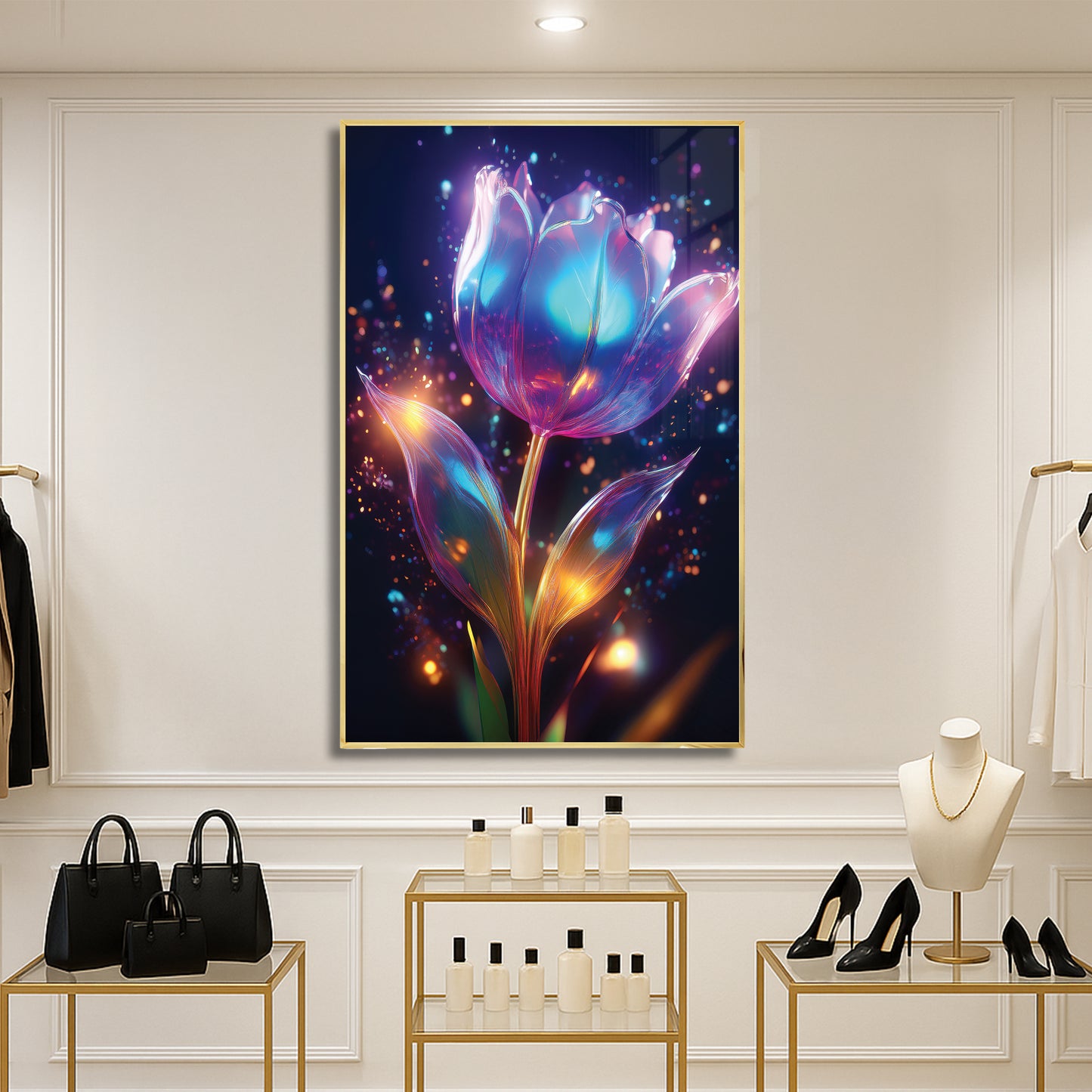 Blue Radiant Tulip Metal Framed Wall Art – Modern Luxury Floral