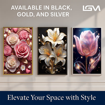 Classic Pink Rose Metal Framed Wall Art – Romantic Luxury Décor