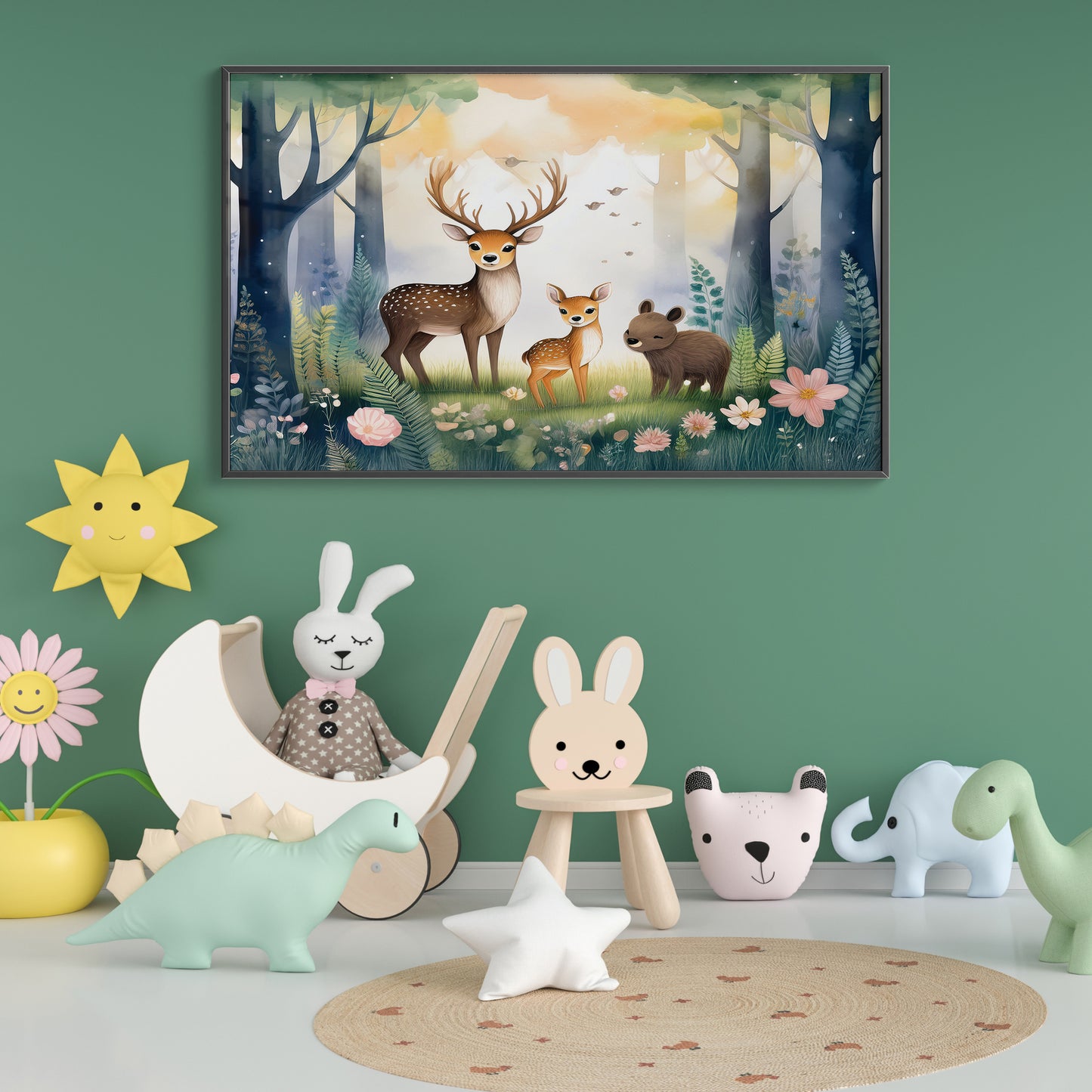 Woodland Deer Family – Gentle Forest Companions Nursery Wall Art