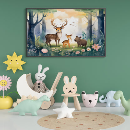 Woodland Deer Family – Gentle Forest Companions Nursery Wall Art