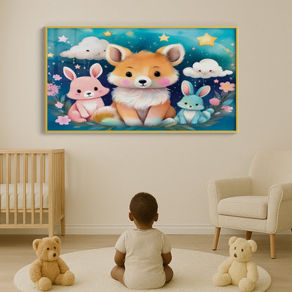 Fox & Bunny Woodland Friends Under a Starry Sky – Kids Animal Wall Art