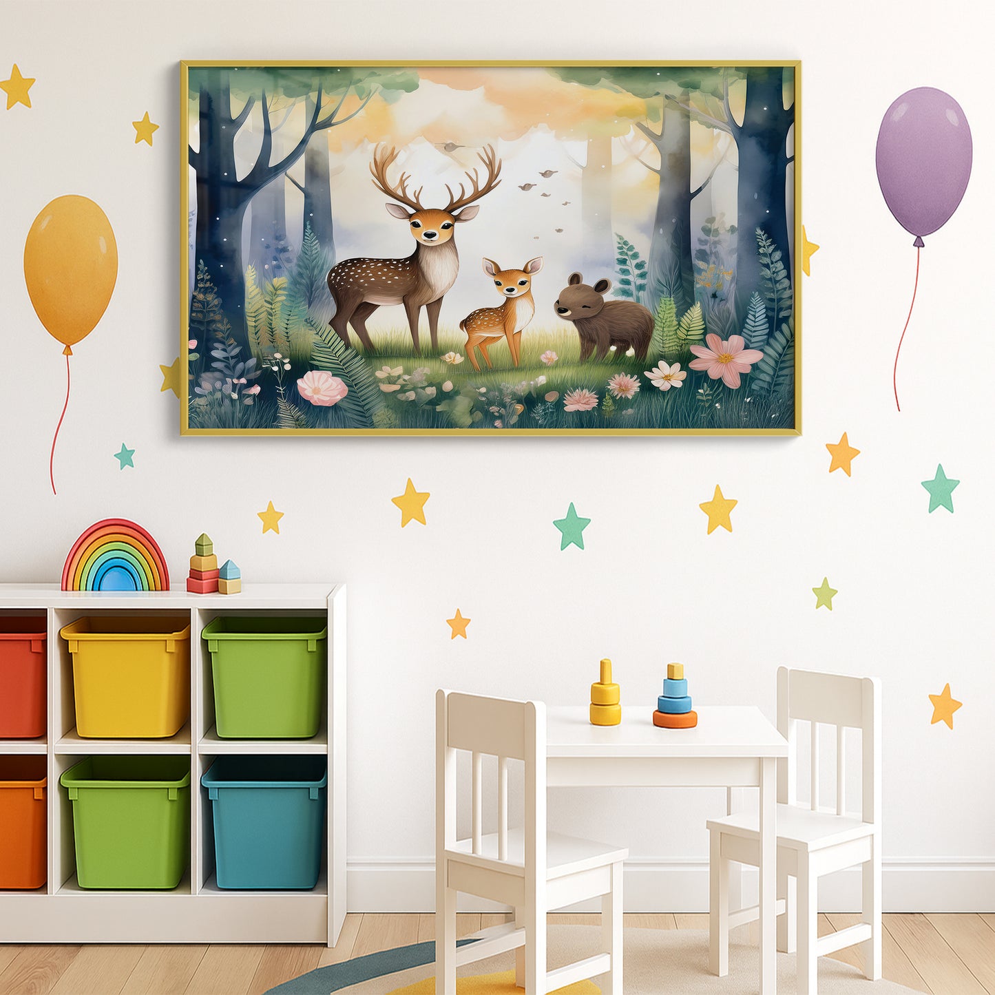 Woodland Deer Family – Gentle Forest Companions Nursery Wall Art