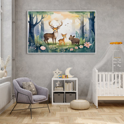 Woodland Deer Family – Gentle Forest Companions Nursery Wall Art
