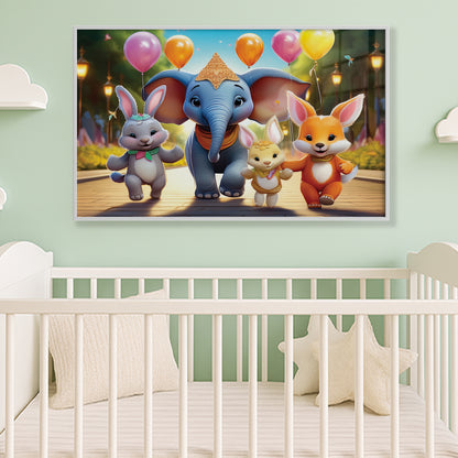 Royal Celebration – 3D-Style Elephant and Friends Wall Art