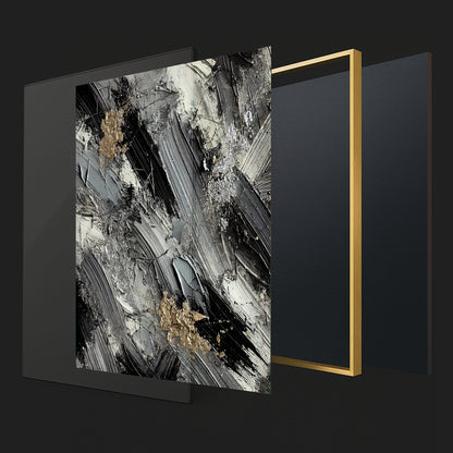 Monochrome Elegance with Metallic Highlights – Abstract Wall Art