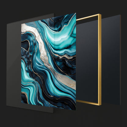 Turquoise & Gold Marble Flow – Abstract Luxury Wall Art