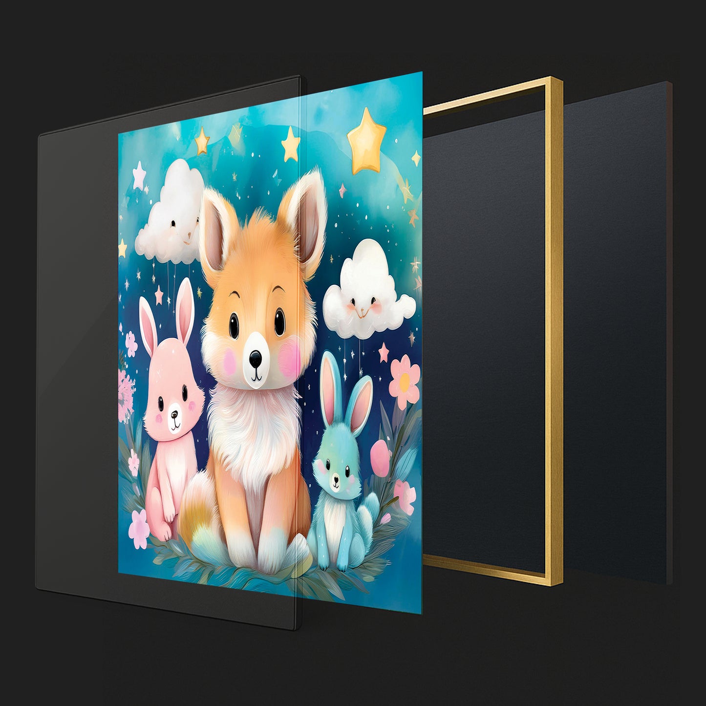 Fox & Bunny Woodland Friends Under a Starry Sky – Kids Animal Wall Art