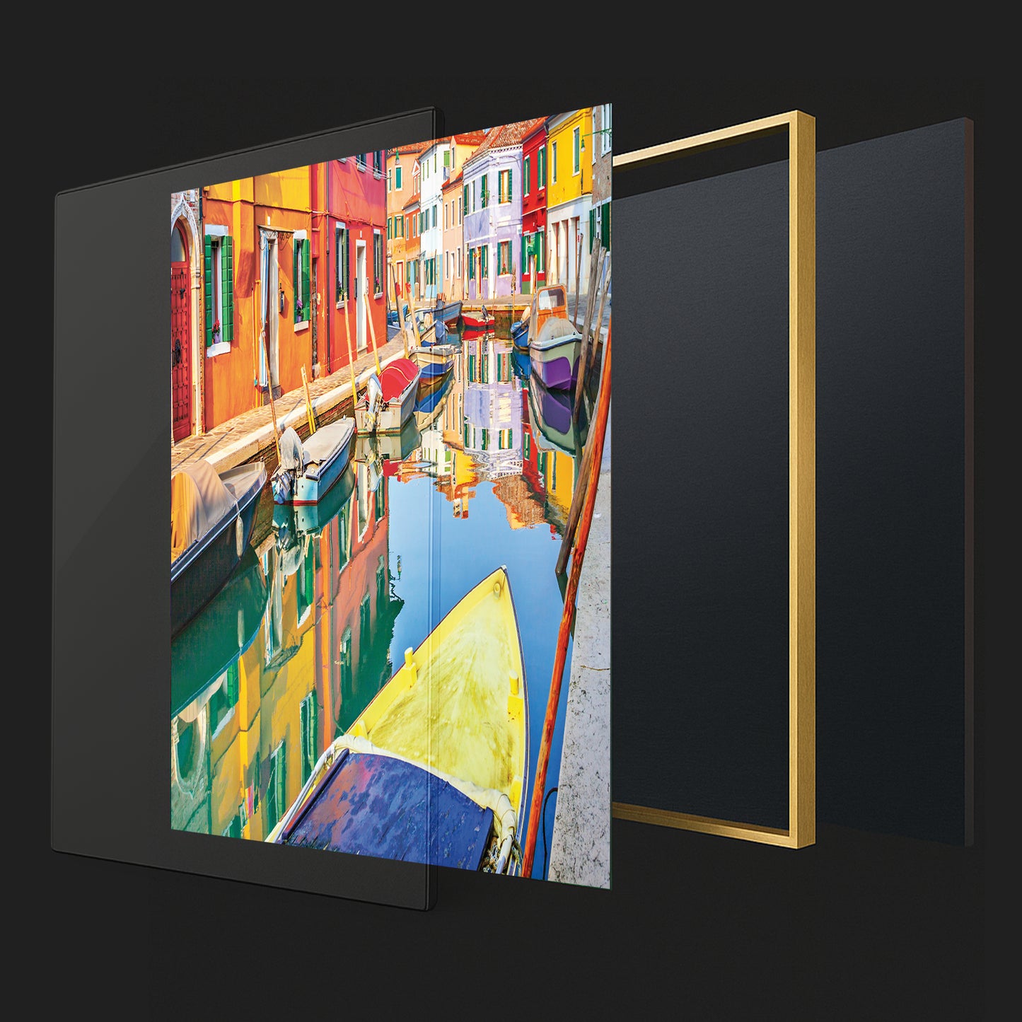 Burano Reflections – Colorful Italy Wall Art, Venice Canal Scene