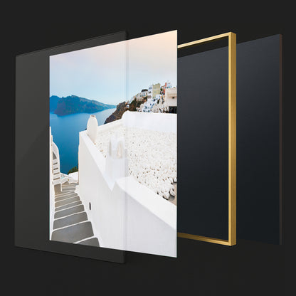 Santorini Cliffside Steps – Aegean Sea View Wall Art, Greek Island Architecture