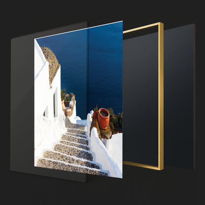 Santorini Steps – Greek Island Stone Path Wall Art, Aegean Sea View