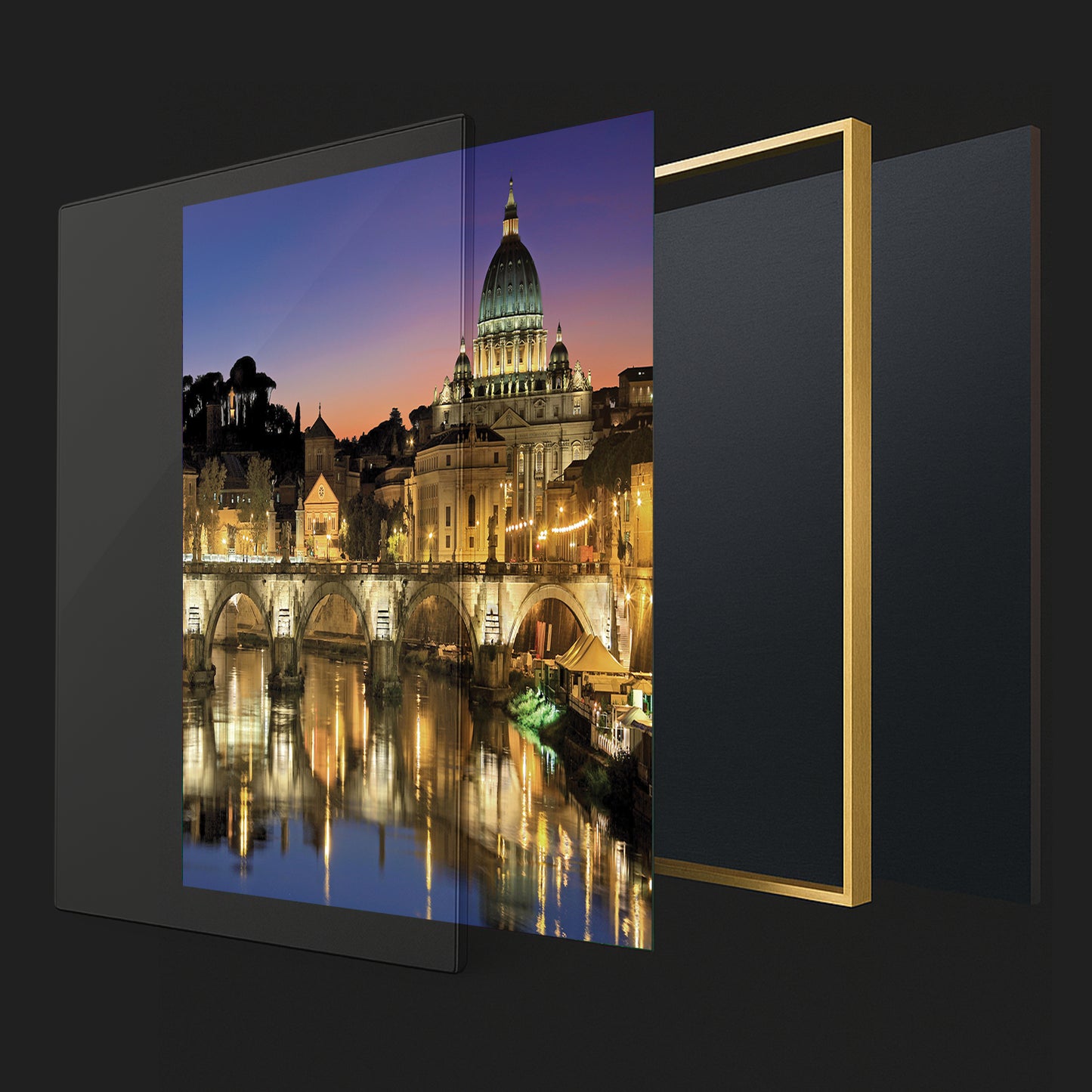 Vatican at Dusk – Rome Cityscape Wall Art, St. Peter's Basilica and Tiber River Reflections