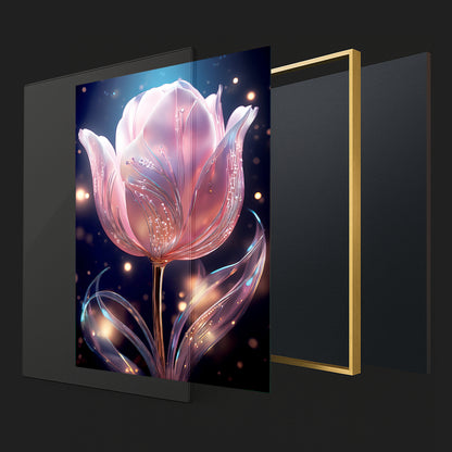 Radiant Pink Tulip Metal Framed Wall Art – Elegant Luxury Floral