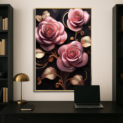 Elegant Light Pink Rose Metal Framed Wall Art – Luxury Floral Design
