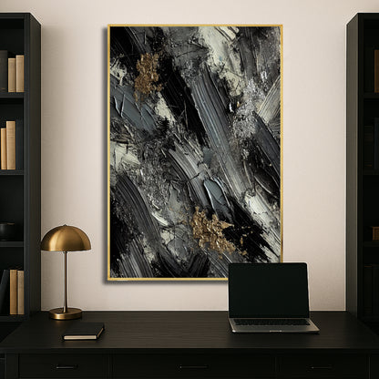 Monochrome Elegance with Metallic Highlights – Abstract Wall Art