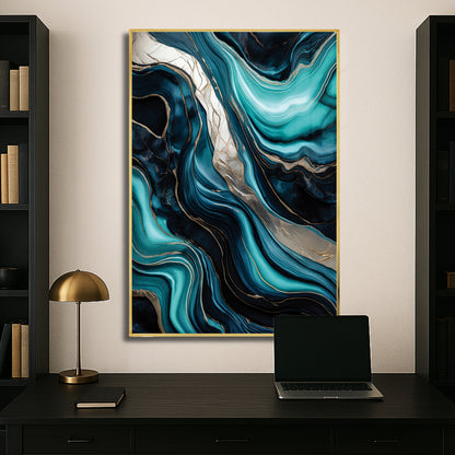 Turquoise & Gold Marble Flow – Abstract Luxury Wall Art