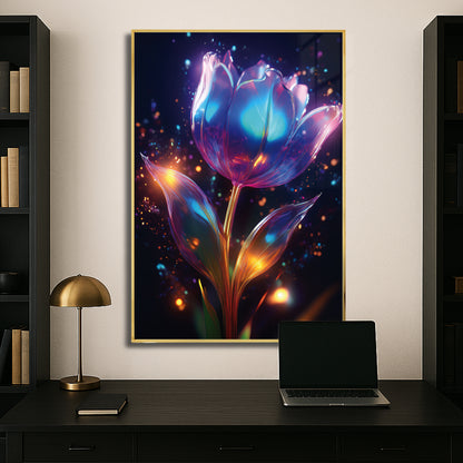 Blue Radiant Tulip Metal Framed Wall Art – Modern Luxury Floral