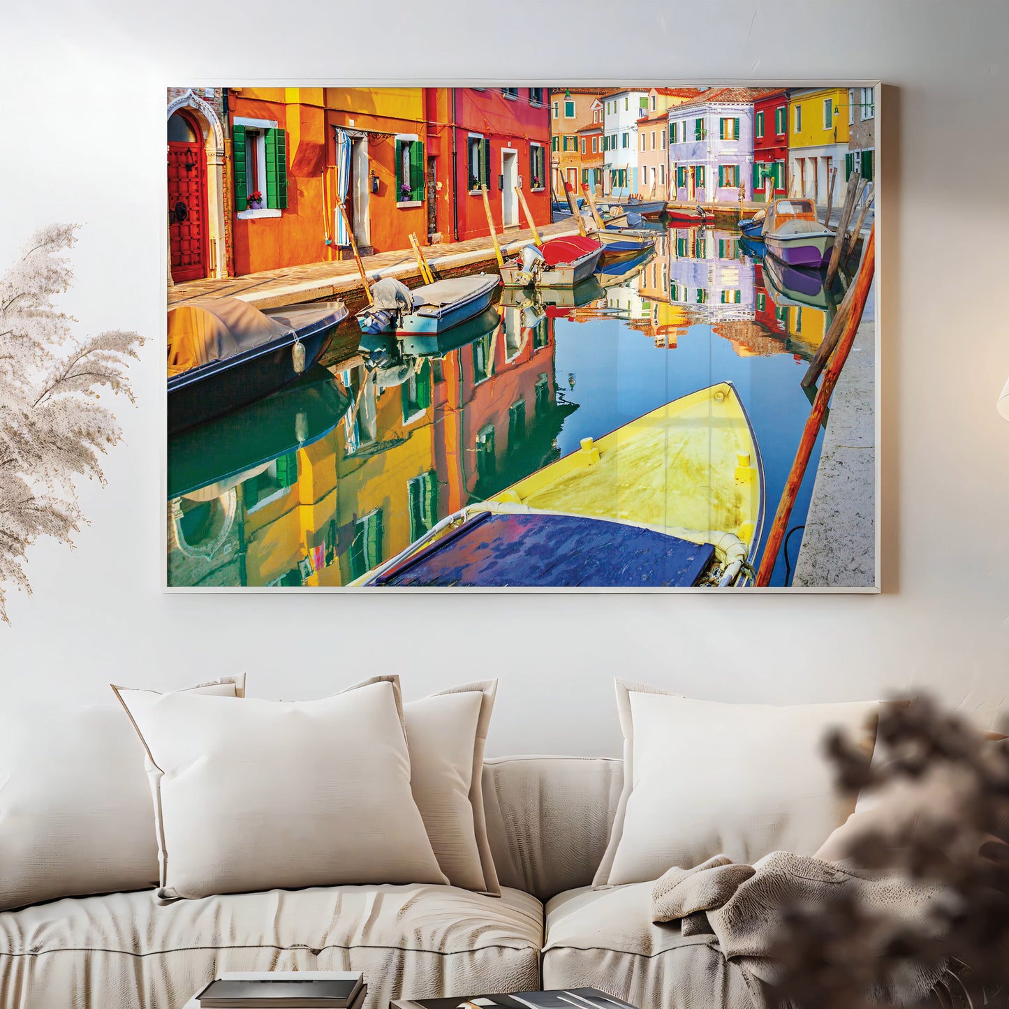 Burano Reflections – Colorful Italy Wall Art, Venice Canal Scene