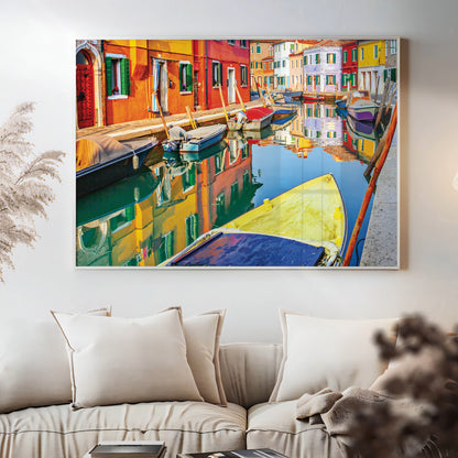 Burano Reflections – Colorful Italy Wall Art, Venice Canal Scene