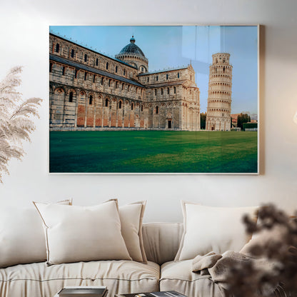 Leaning Tower of Pisa at Sunset – Iconic Italian Landmark | High-Gloss Glass Print