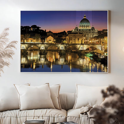 Vatican at Dusk – Rome Cityscape Wall Art, St. Peter's Basilica and Tiber River Reflections